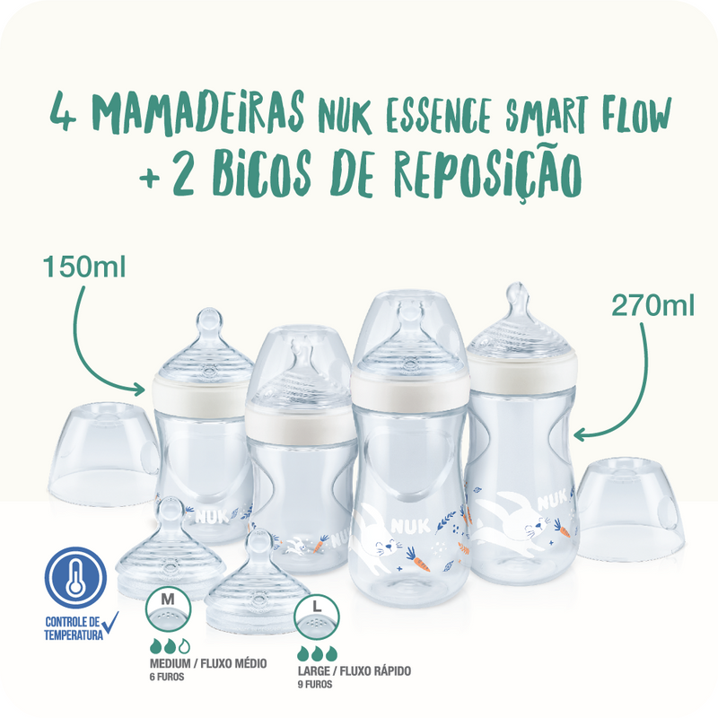 Mamadeiras Starter e Bicos Anticólica Essence Smart Flow