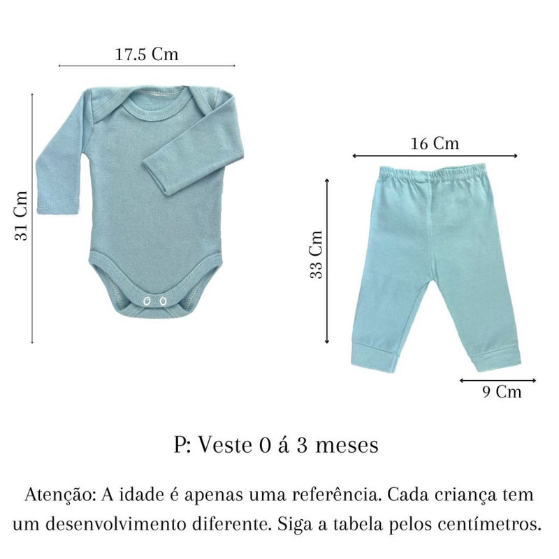 Kit 4 Peças Mijão Calça e Body Manga Longa Bebê