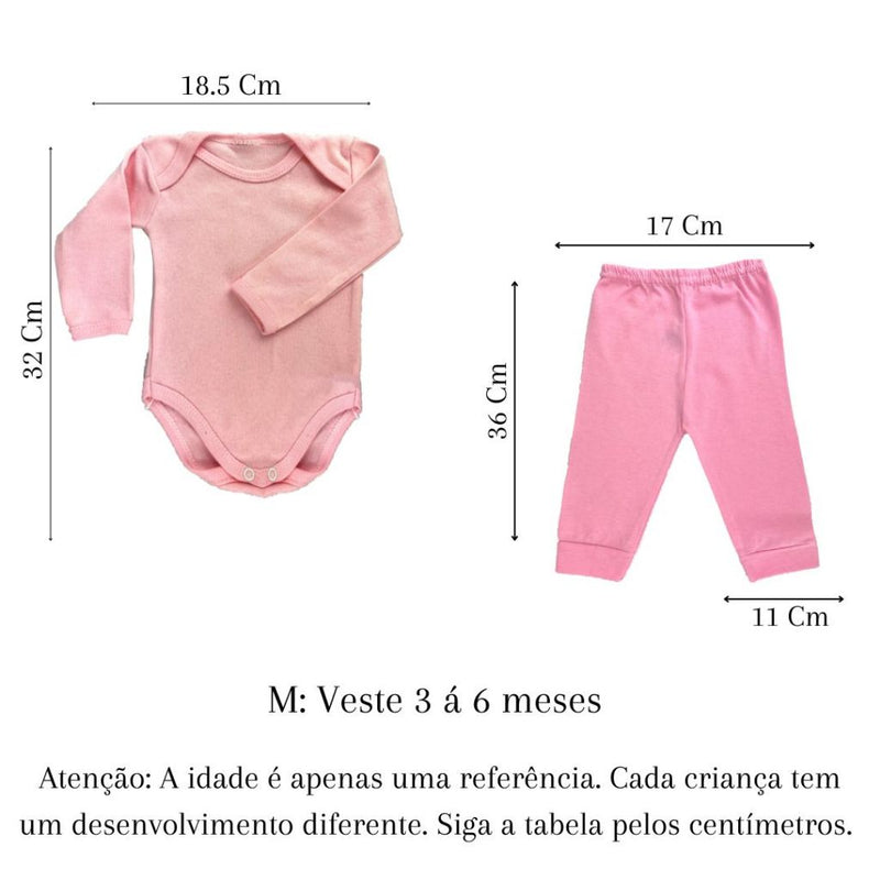 Kit 4 Peças Mijão Calça e Body Manga Longa Bebê